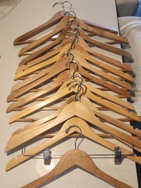 Classic Natural Wood Hangers with Clips - Pack of Wooden Closet Hangers
